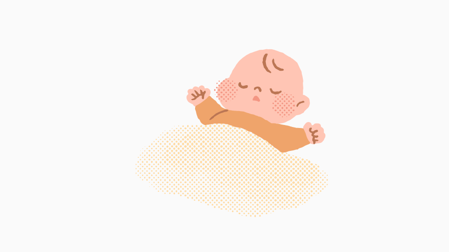 毛布にくるまって気持ちよさそうに眠っている赤ちゃんのイラスト。ママがその間にブログ作業に集中できる、静かで貴重な時間であることを表している。